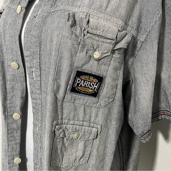 Parish Nation Mens Sz 2X Button Up, Outlaw Motoclub On Back Pinstripe Shirt - Picture 3 of 11